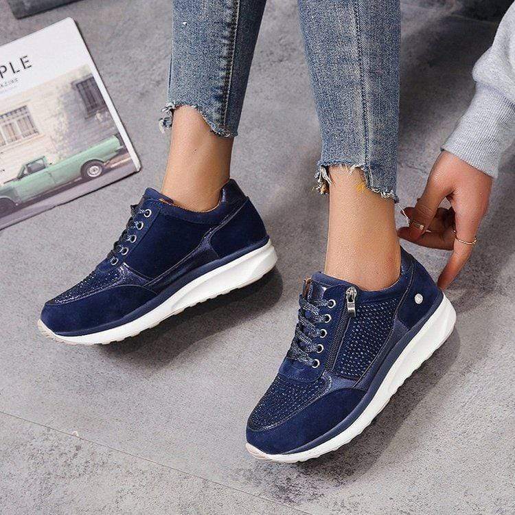 Calla | Women's Rhinestone Lace-Up Platform Sneaker - Navy - Image 1