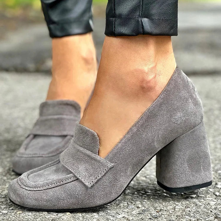 Calliope | Women's Block Heel Penny Loafers - Grey - Image 1