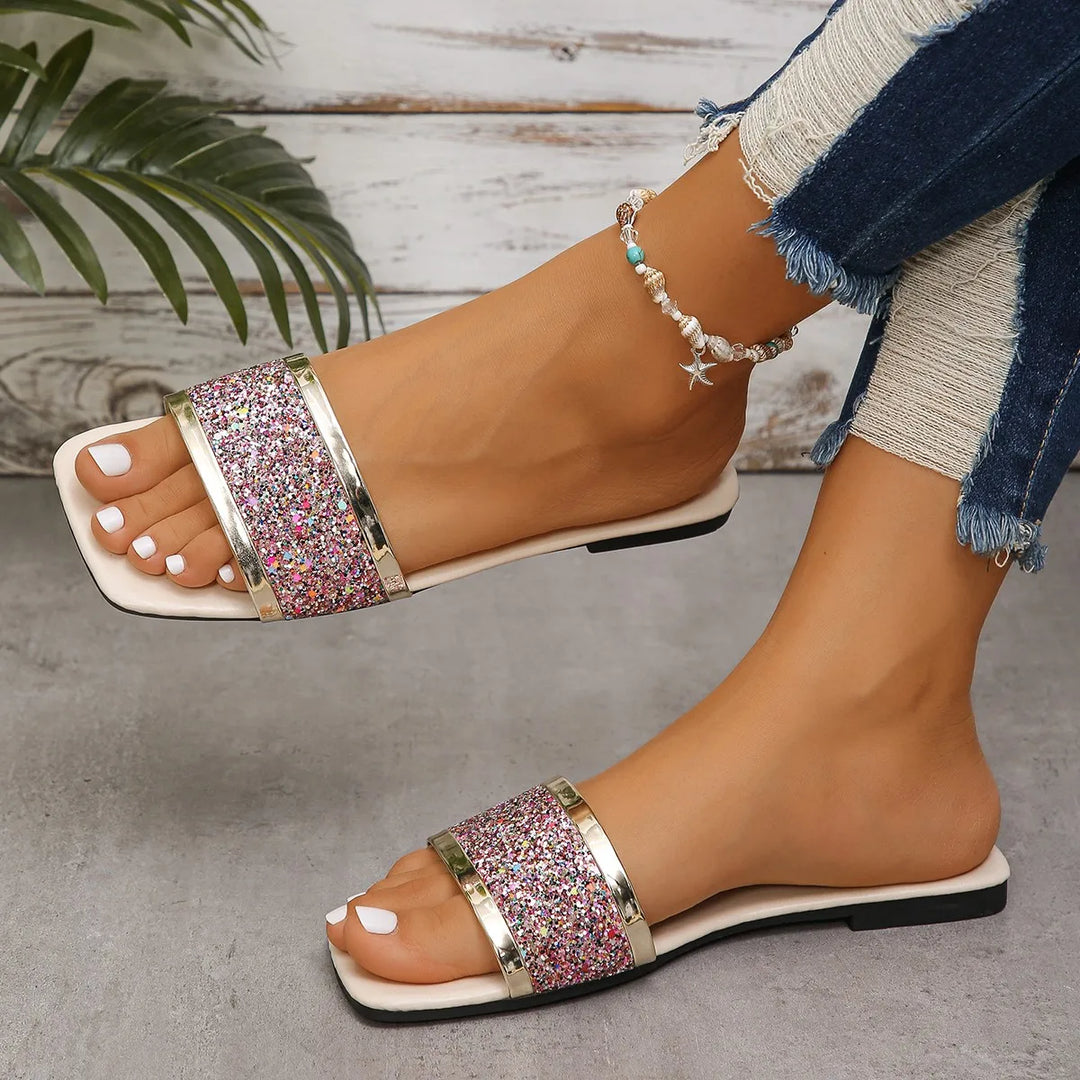 Calliope | Women's Glitter Flat Slide Sandals - Image 1