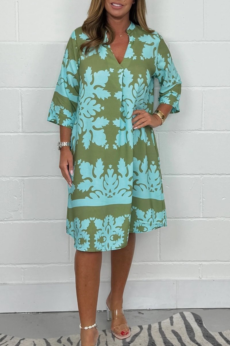 Callirhoe | Women's Floral V-Neck 3/4 Sleeve Midi Dress - Image 1