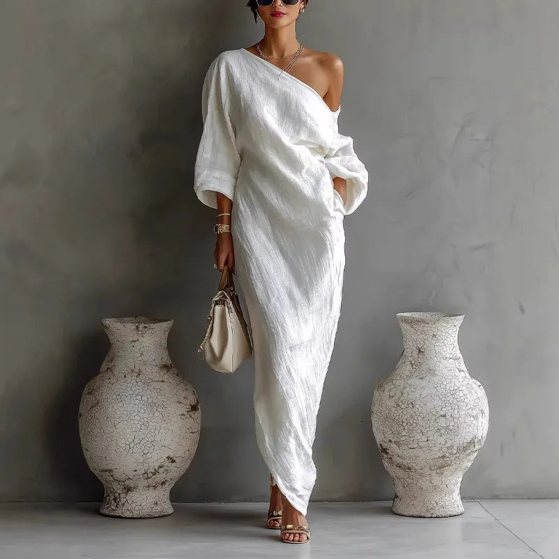 Callista | Women's One Shoulder Asymmetric Maxi Dress - White - Image 1