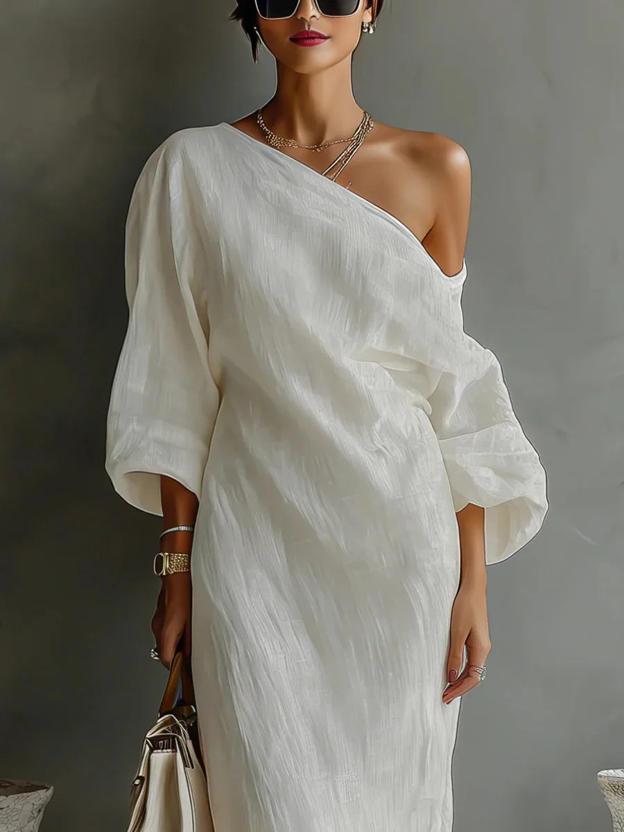 Callista | Women's One Shoulder Asymmetric Maxi Dress - White - Image 2
