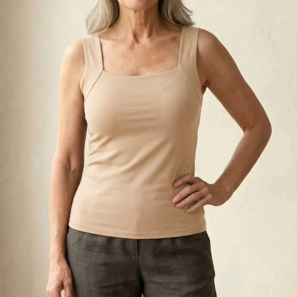 Calloway | Women's Square Neck Built-In Bra Tank Top - Black - Image 2