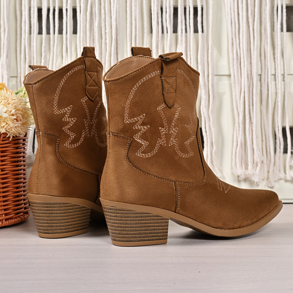 Calveen | Women's Wide Calf Western Cowboy Boots - Camel - Image 2