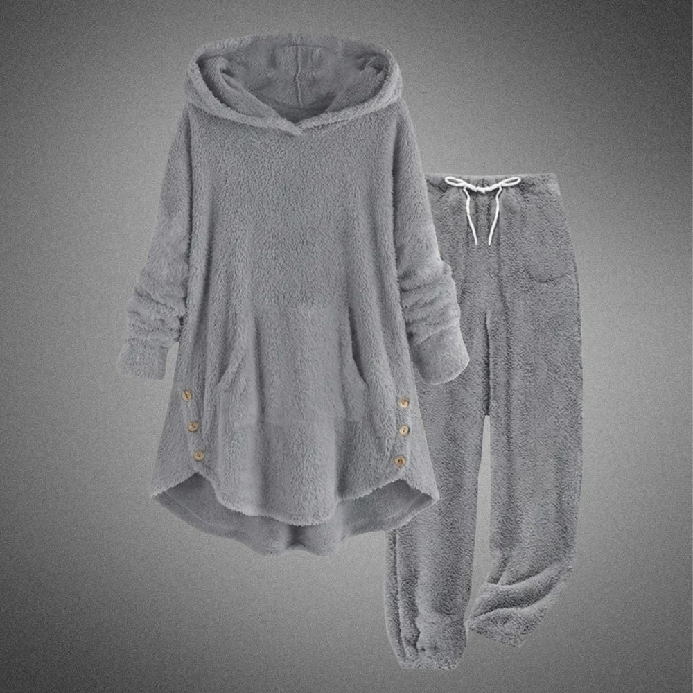 Calveth | Women's Fleece Hooded Loungewear Set - Burgundy - Image 2
