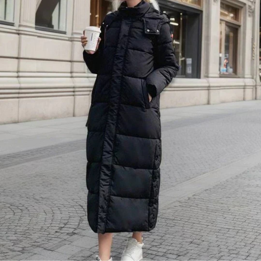 Calveth | Women's Hooded Long Puffer Coat - Black - Image 1
