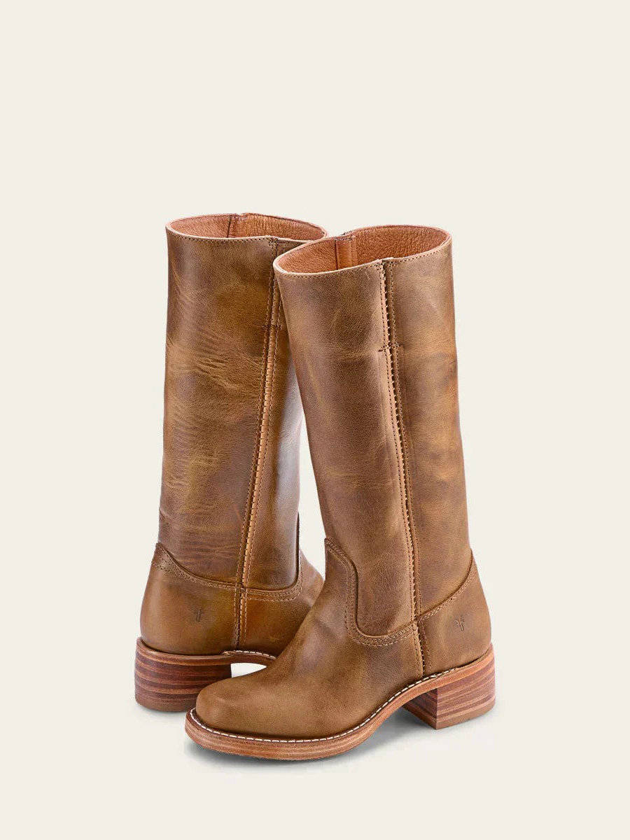 Calveth | Women's Knee-High Leather Campus Boots - Camel - Image 2