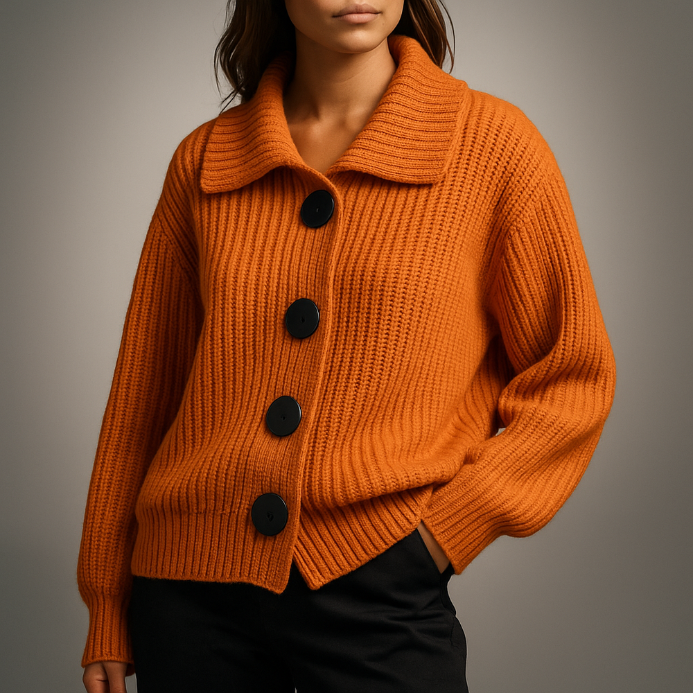 Calveth | Women's Oversized Button-Up Cardigan - Orange - Image 2