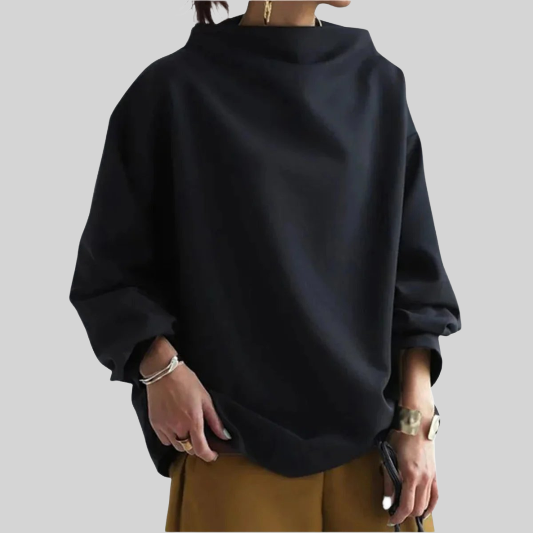 Calveth | Women's Oversized Mock Neck Sweater - Black - Image 1