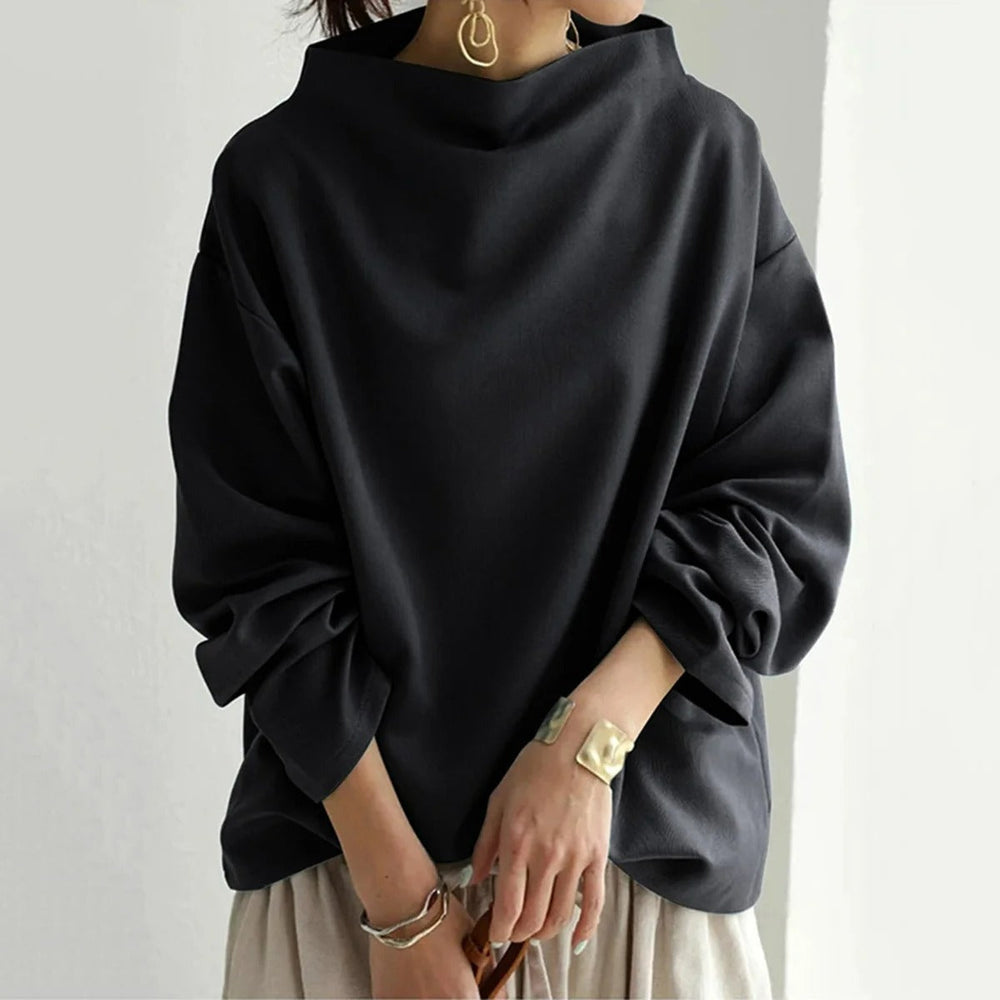 Calveth | Women's Oversized Mock Neck Sweater - Black - Image 2