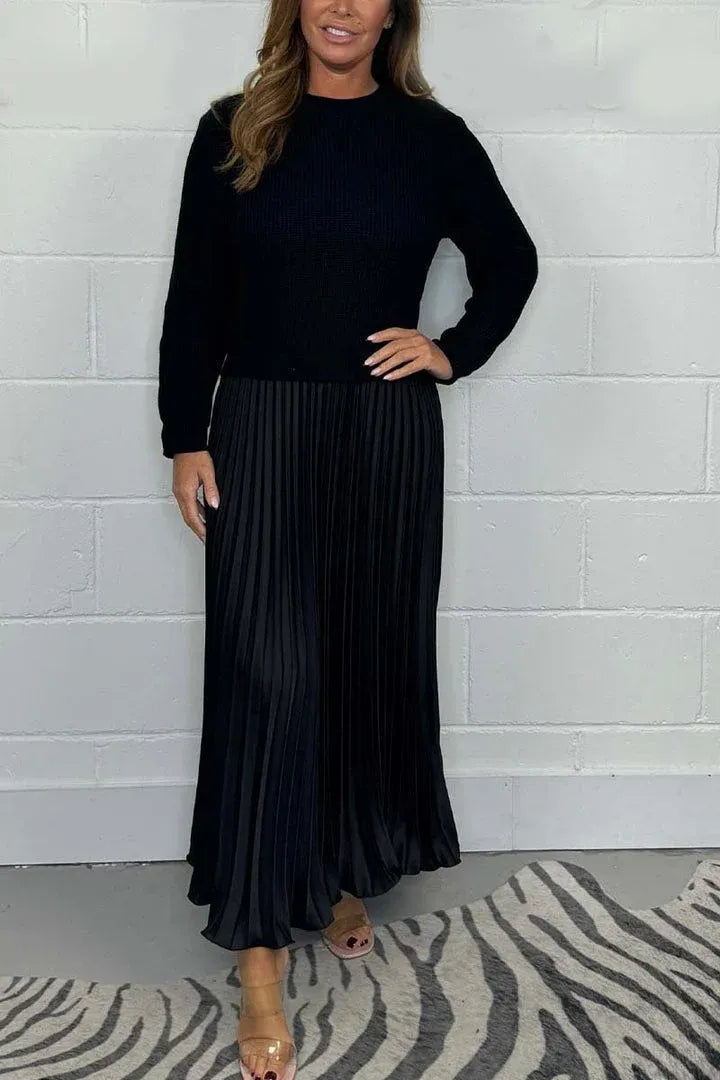 Calveth | Women's Pleated Midi Sweater Dress - Navy - Image 2