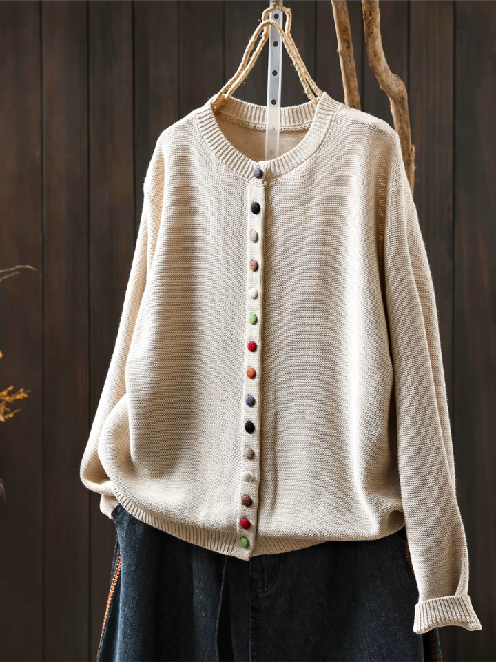 Calveth | Women's Relaxed Fit Knit Cardigan - Cream - Image 1
