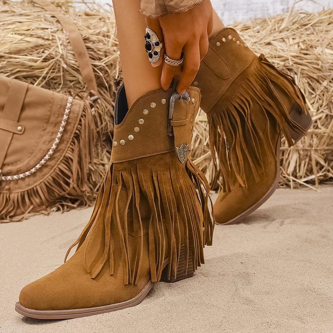 Calveth | Women's Wide Calf Western Cowboy Boots - Camel - Image 1