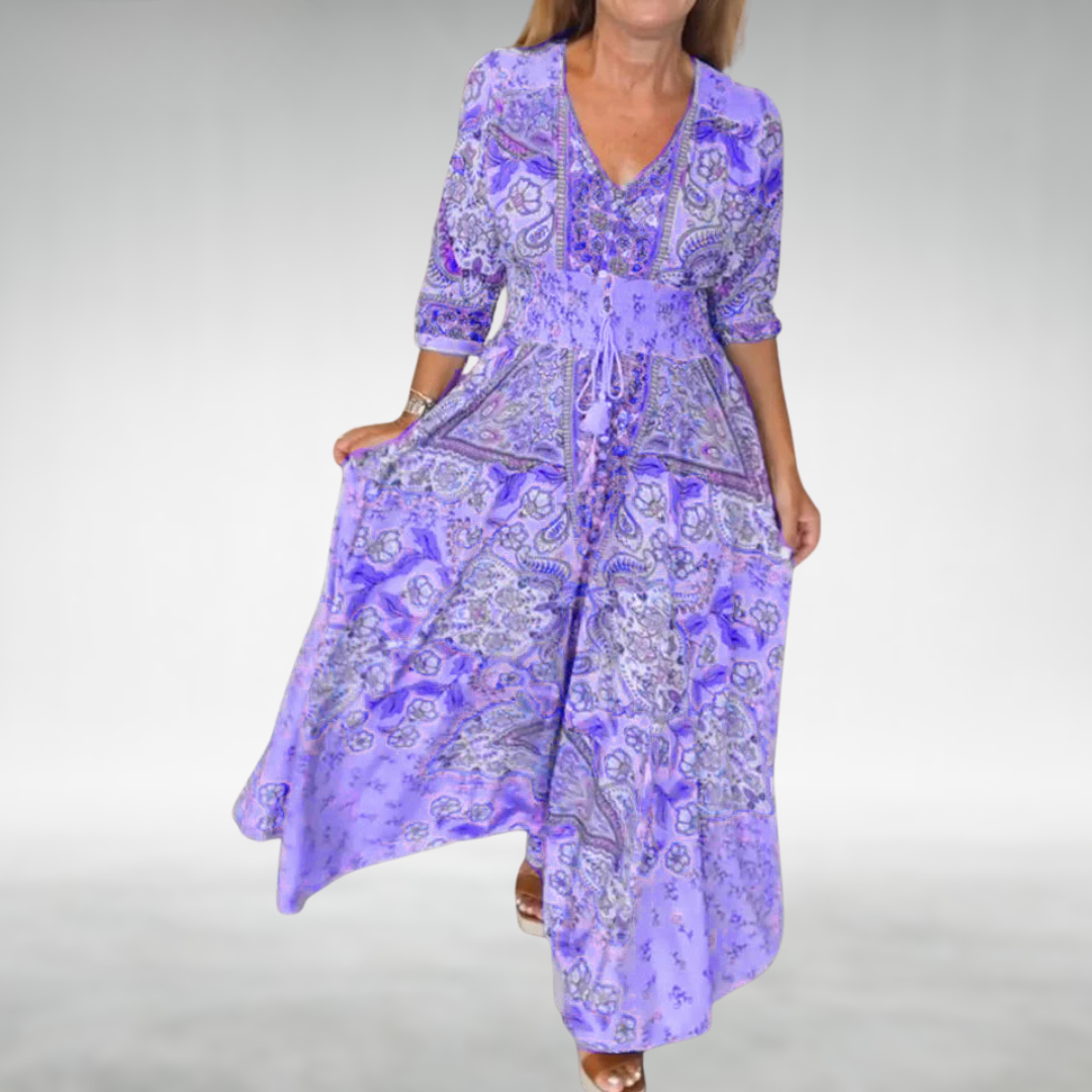 Camellia | Women's Paisley V-Neck 3/4 Sleeve Maxi Dress - Image 1