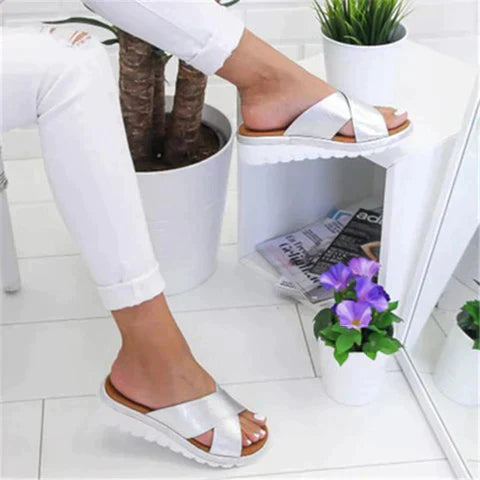 Cassia | Women's Crossover Slip-On Platform Slide Sandal - Silver - Image 2