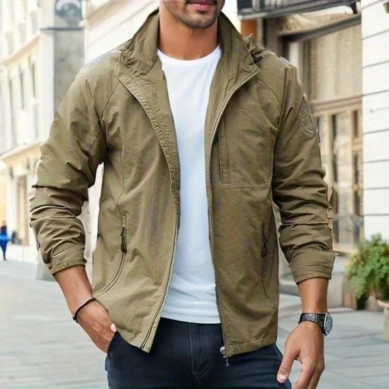 Cassian | Men's Stand Collar Full Zip Casual Jacket - Khaki - Image 1