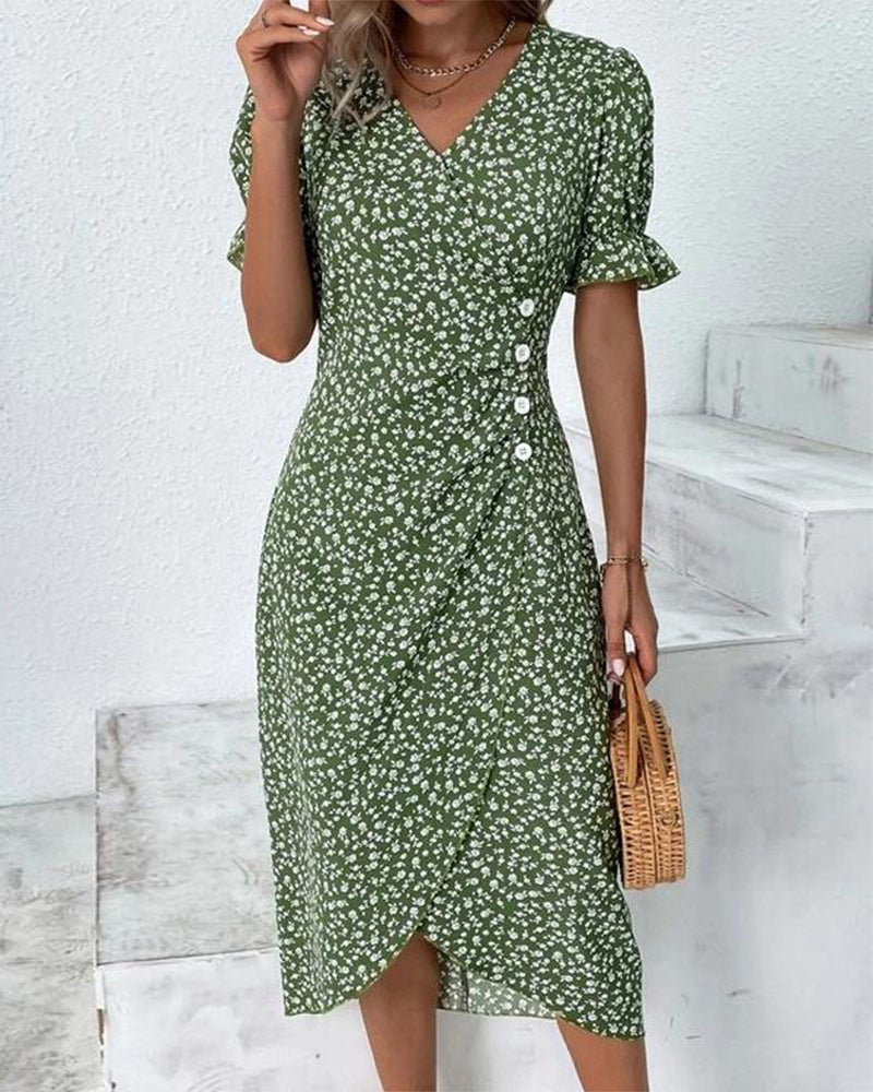 Cassiopeia | Women's Floral V-Neck Wrap Midi Dress - Image 1