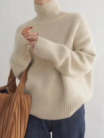 Catriona | Women's Relaxed Turtleneck Knit Sweater - Cream - Image 1