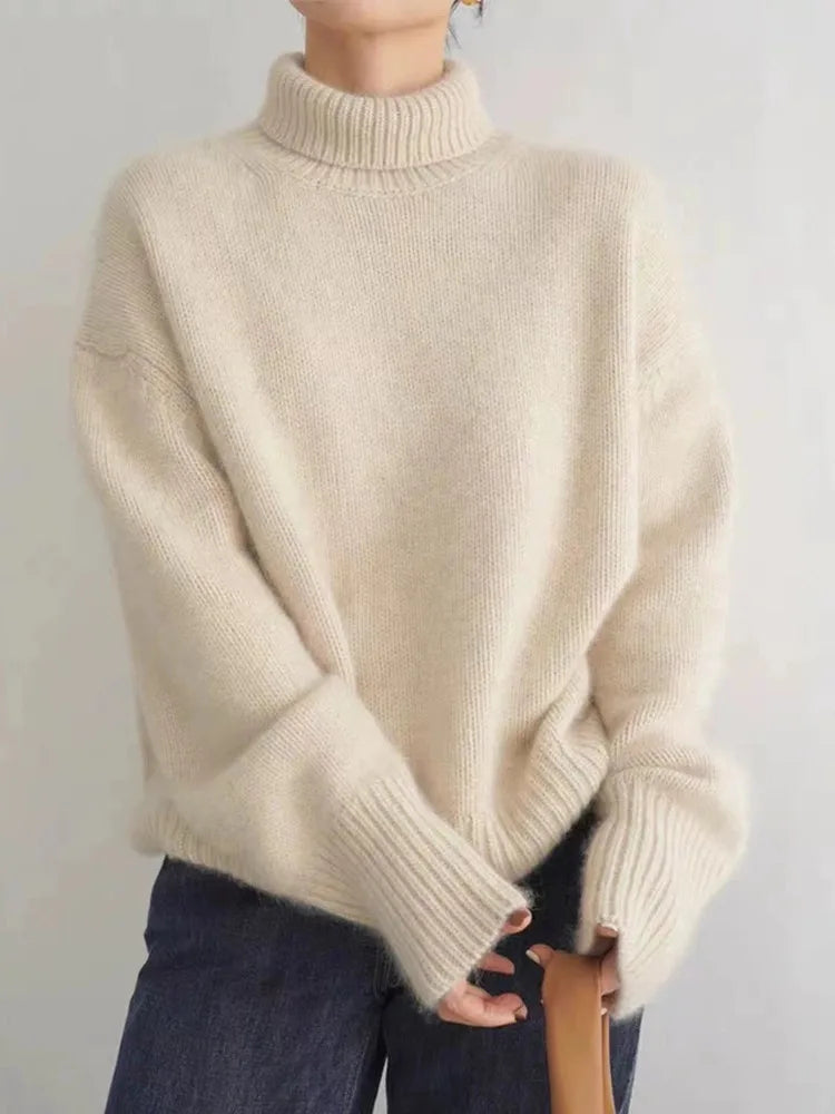 Catriona | Women's Relaxed Turtleneck Knit Sweater - Cream - Image 2