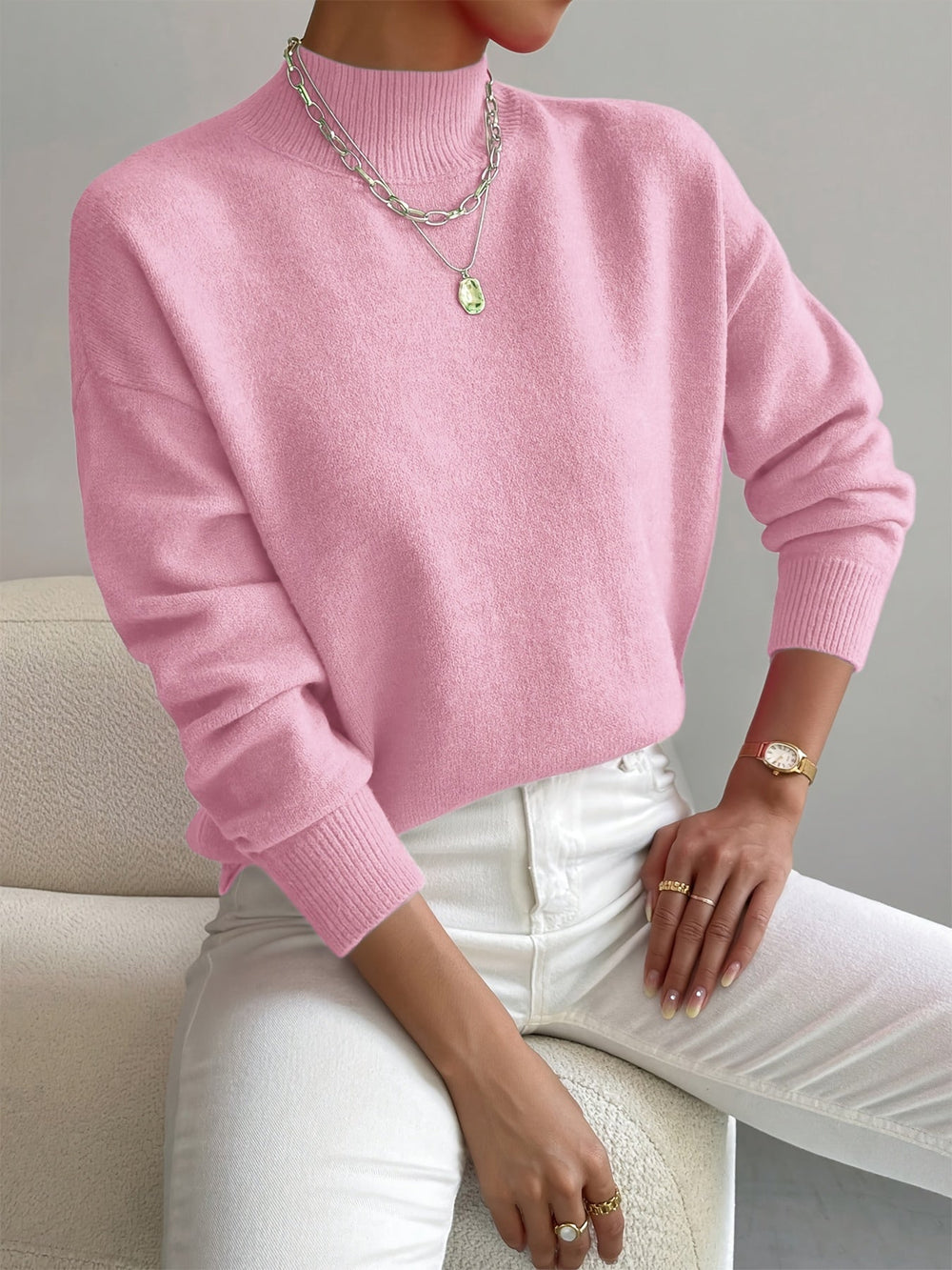 Cavendish | Women's Mock Neck Sweater Knit Top - White - Image 2