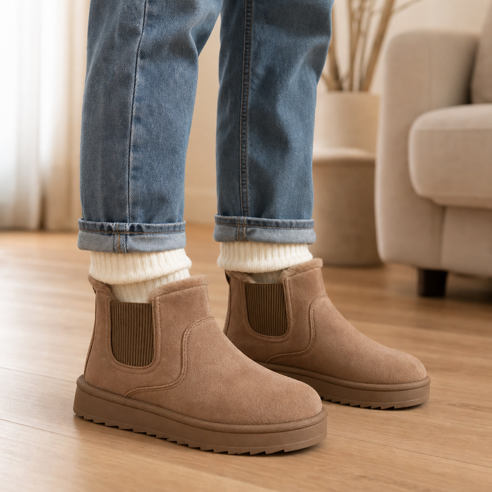 Celvaine | Women's Fur-Lined Chelsea Winter Boots - Camel - Image 2