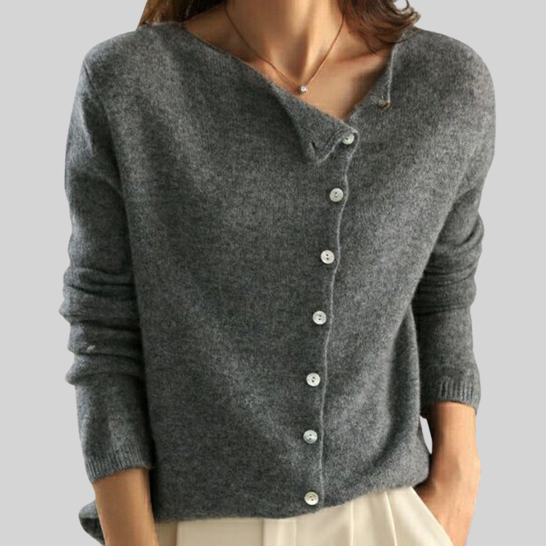 Celvaine | Women's Knit Button-Front Cardigan - Dark Grey - Image 1