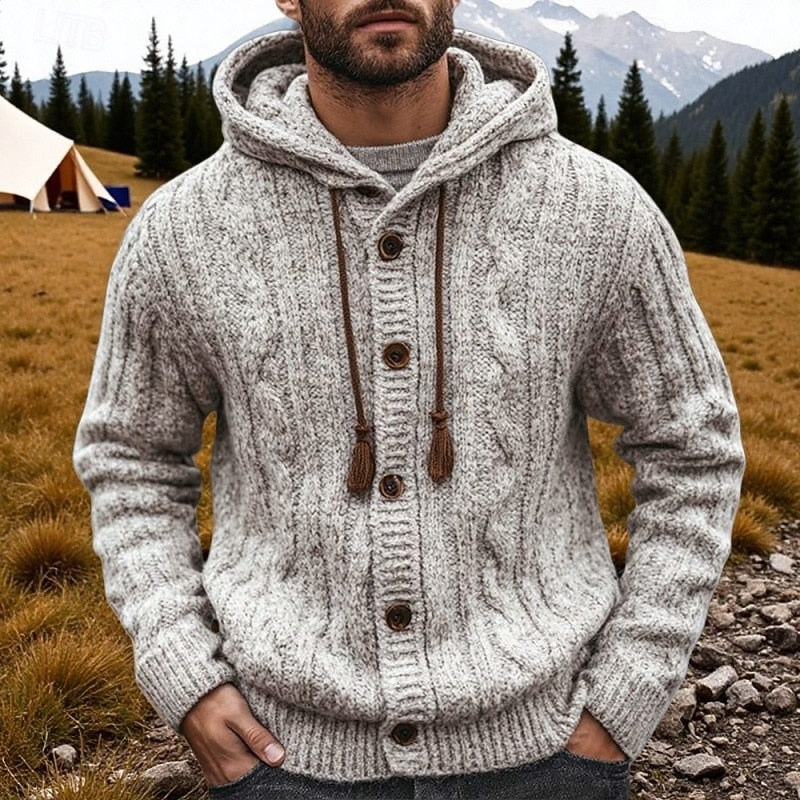 Clavern | Men's Hooded Cable-Knit Cardigan - Light Grey - Image 1