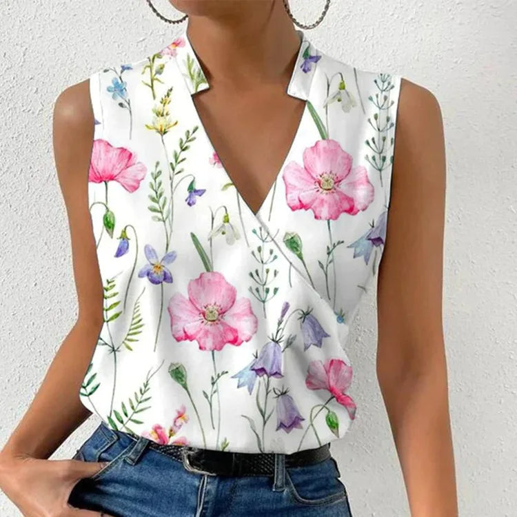 Clementine | Women's Floral V-Neck Sleeveless Blouse - Floral - Image 1