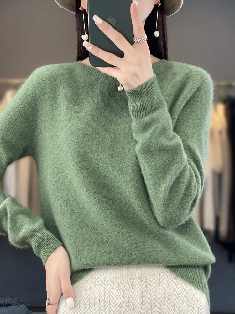 Colvaine | Women's Relaxed Fit Crew Neck Sweater - Sage - Image 1