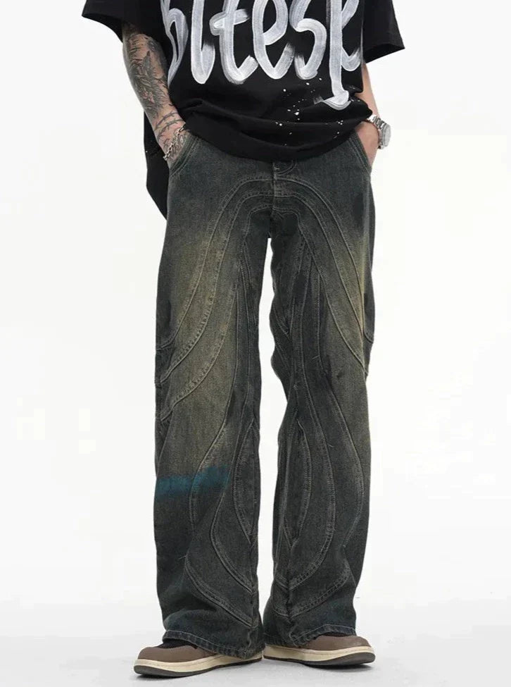 Colvran | Men's Baggy Jeans Vintage Wide Leg Denim - Dark Grey - Image 1