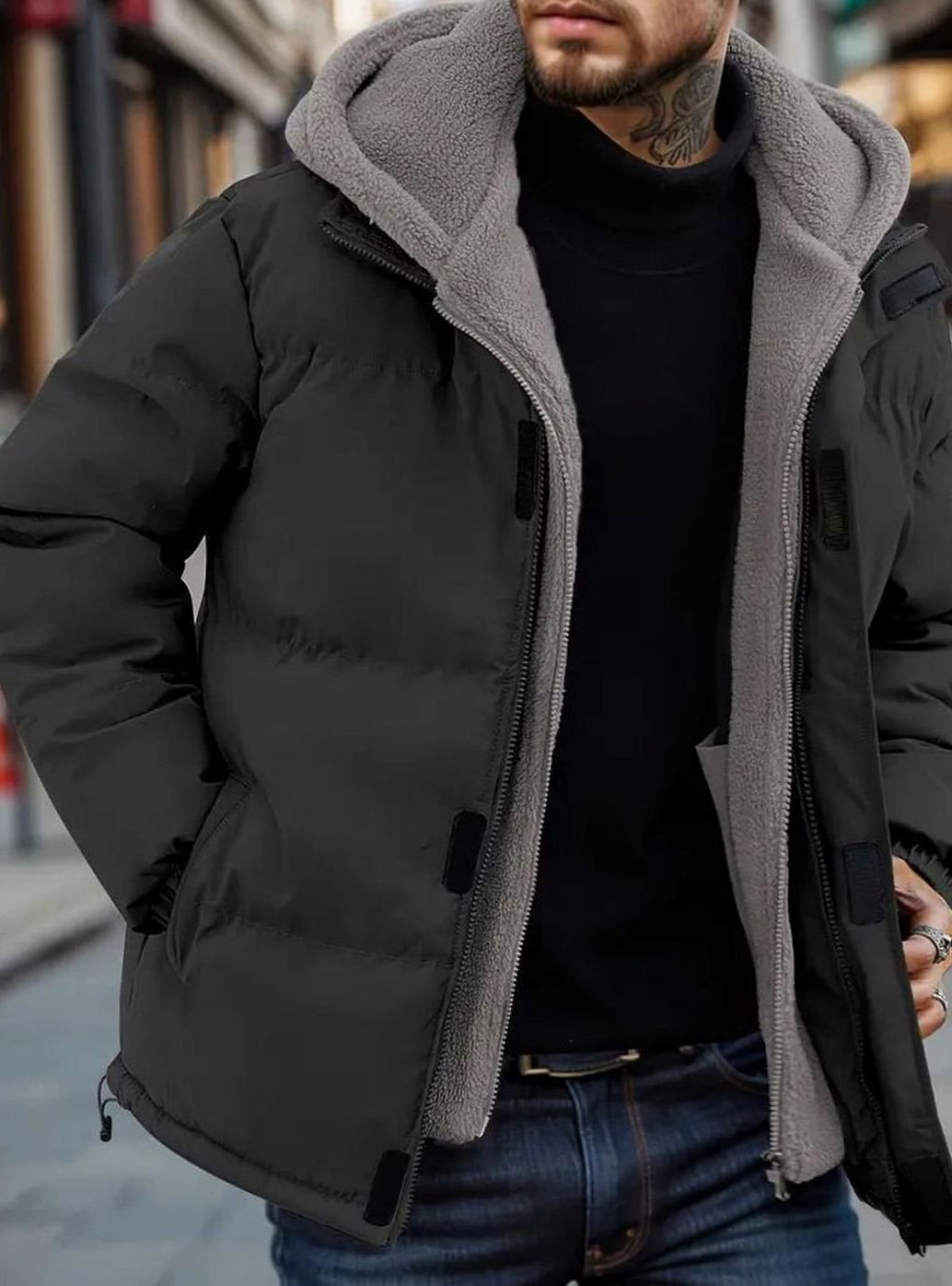 Colvray | Men's Hooded Puffer Winter Jacket - Black - Image 1