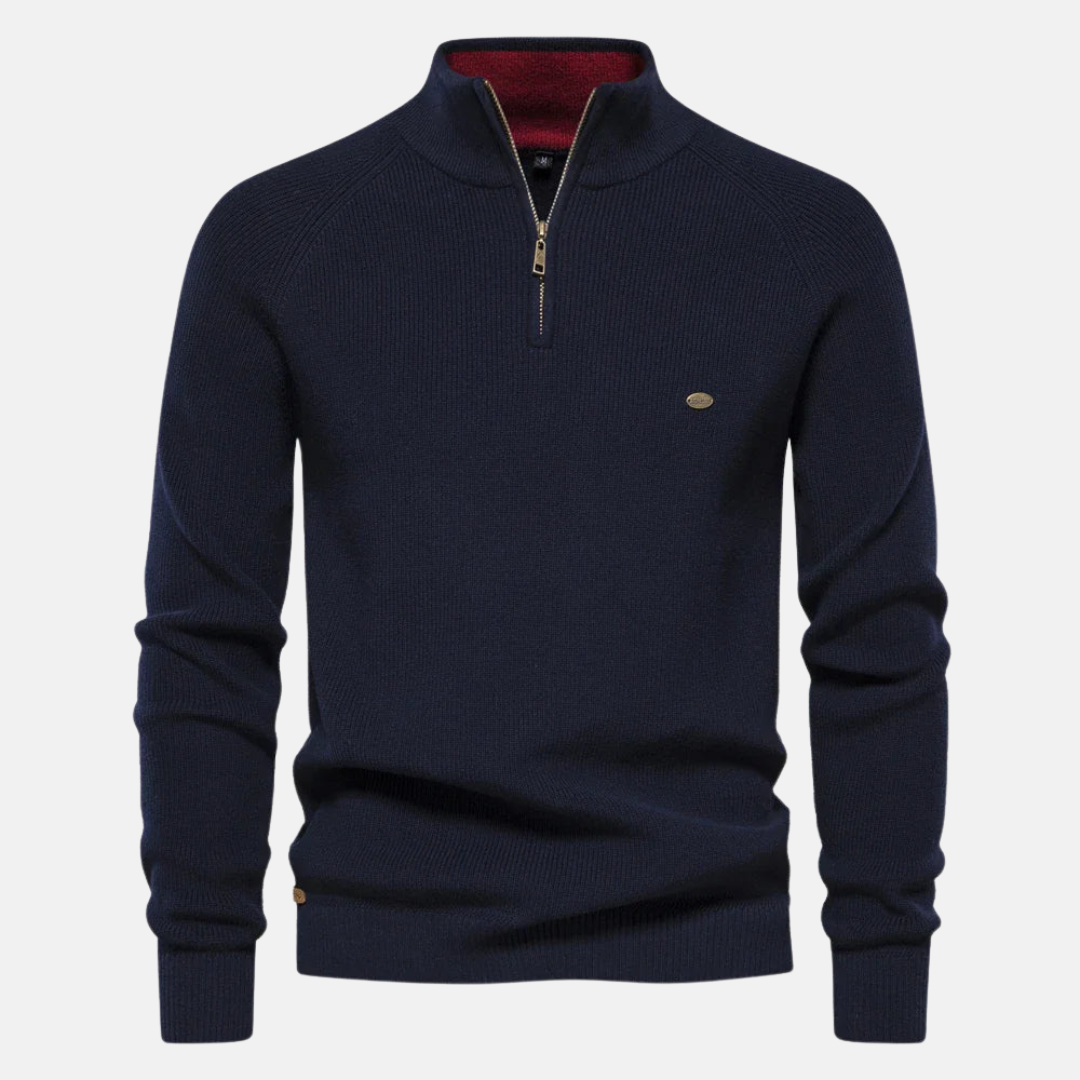 Colvyn | Men's Quarter Zip Mock Neck Pullover Sweater - Navy - Image 1