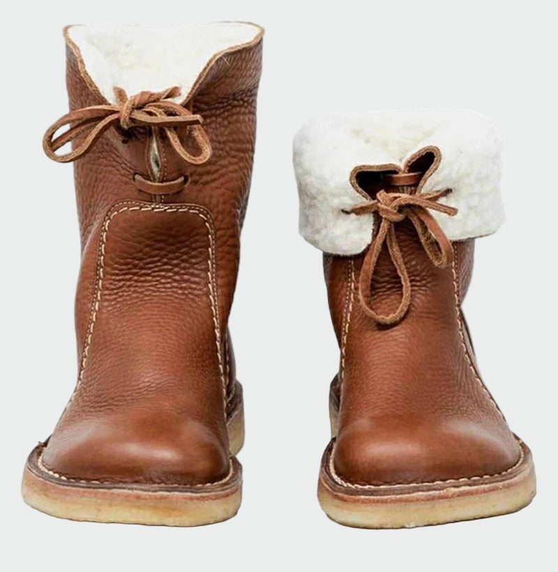Corabel | Women's Fleece-Lined Leather Ankle Boots - Camel - Image 2