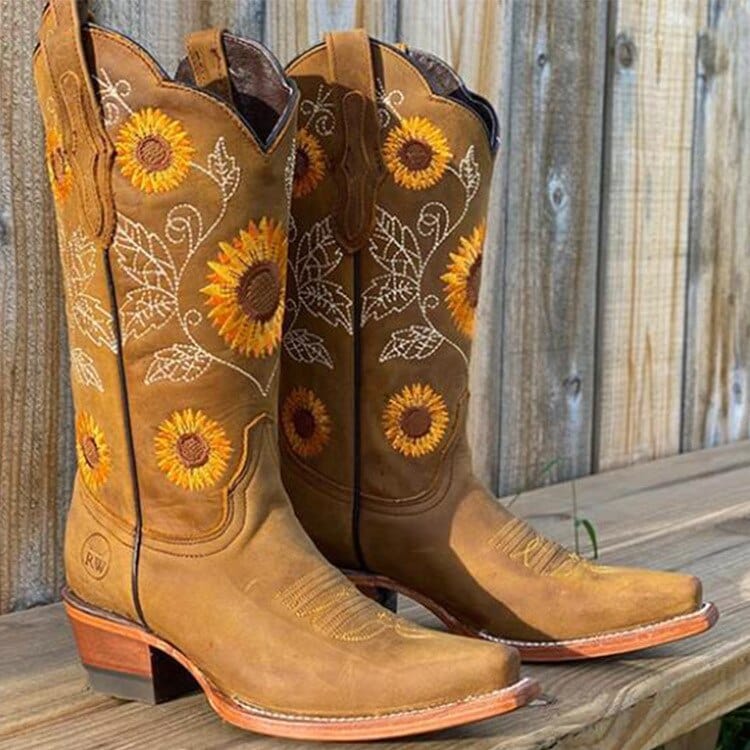 Corabel | Women's Wide Calf Western Cowboy Boots - Camel - Image 1