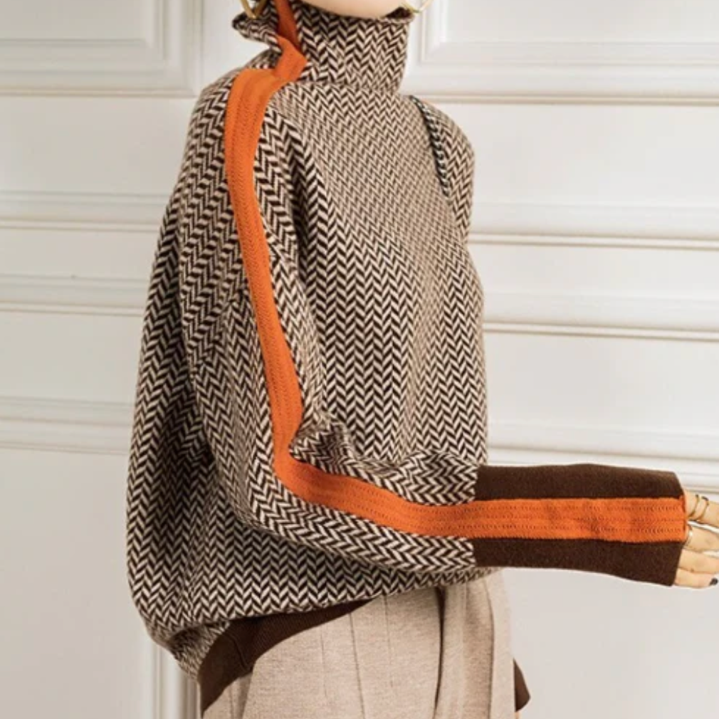 Coralie | Women's Herringbone Turtleneck Sweater - Image 1