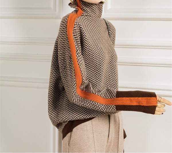Coralie | Women's Herringbone Turtleneck Sweater - Image 2