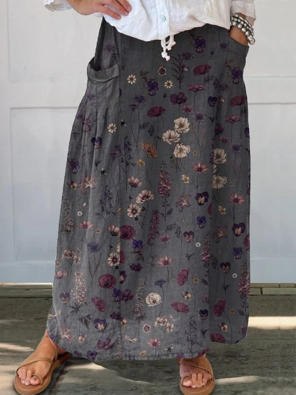 Cordella | Women's Floral Print Elastic Waist Maxi Skirt - Floral - Image 1