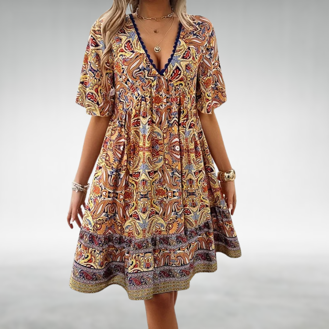Cordissia | Women's Paisley Boho Mini Dress - Image 1