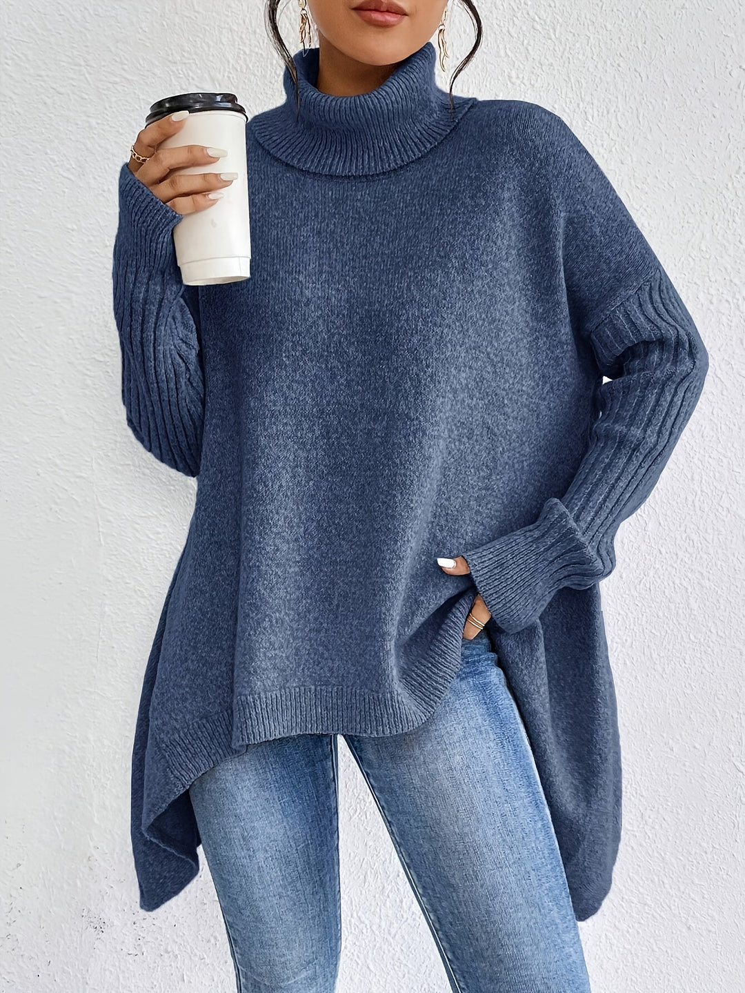 Cordwyn | Women's Oversized Turtleneck Sweater - Blue - Image 1
