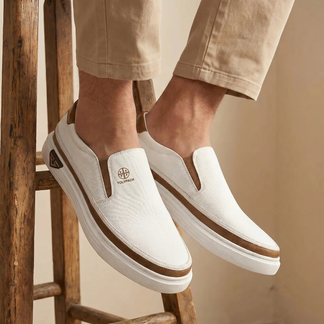 Corvaine | Men's Slip-On Loafers Chunky Sole - White - Image 1