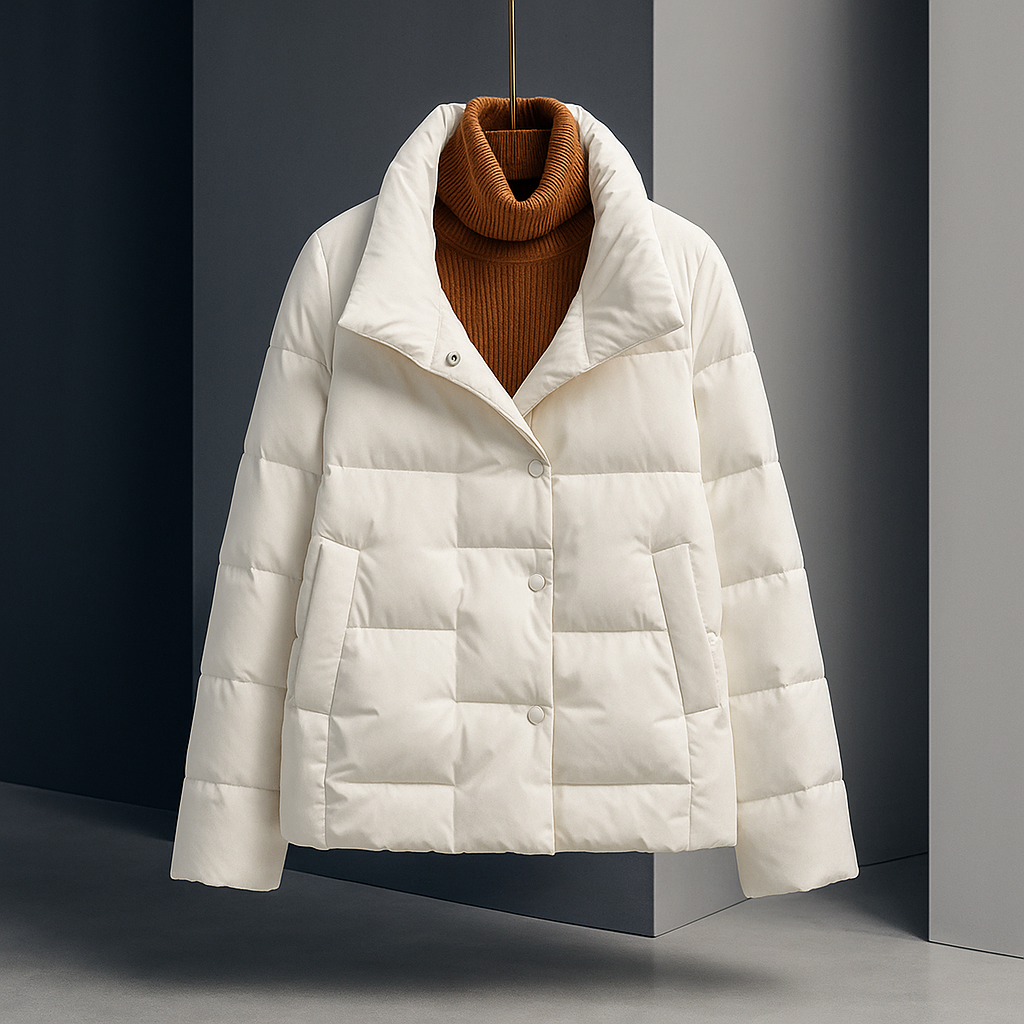 Corvaine | Women's Quilted Puffer Jacket - Cream - Image 1