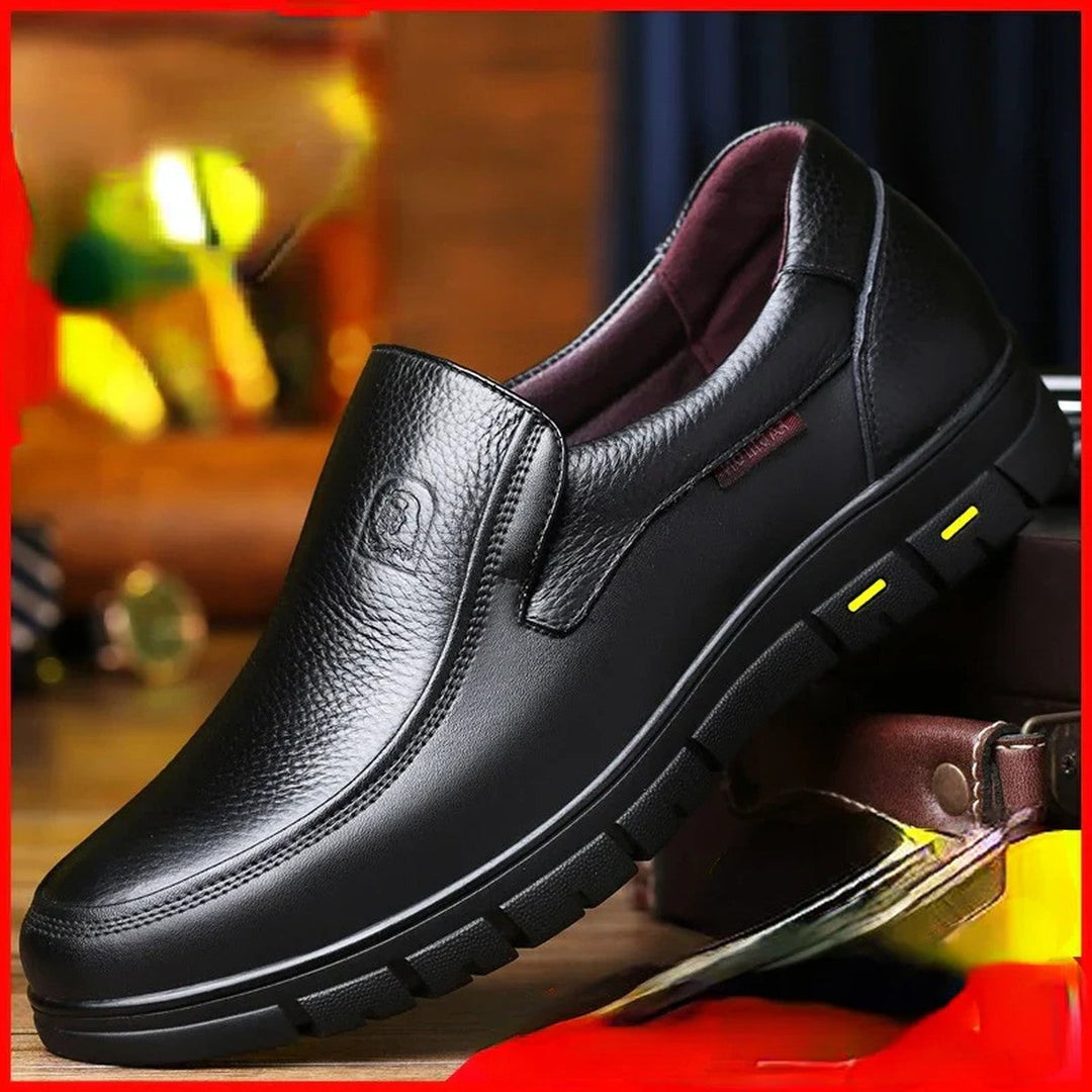 Corvan | Men's Leather Slip-On Loafer Casual Shoe - Black - Image 1