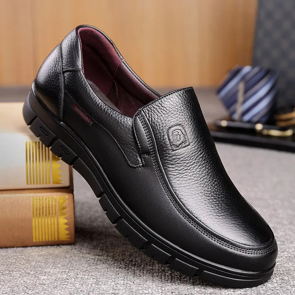 Corvan | Men's Leather Slip-On Loafer Casual Shoe - Black - Image 2