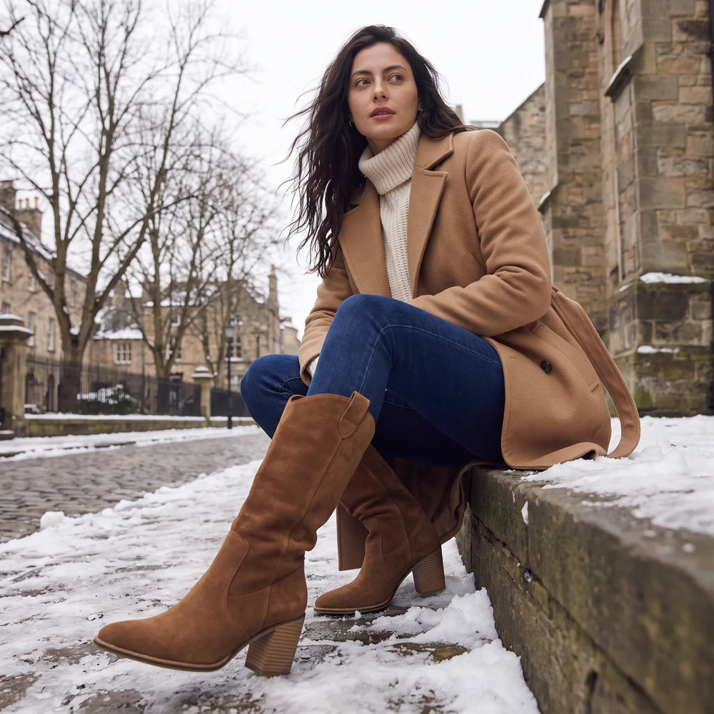 Corven | Women's Knee High Boots Block Heel - Brown - Image 2