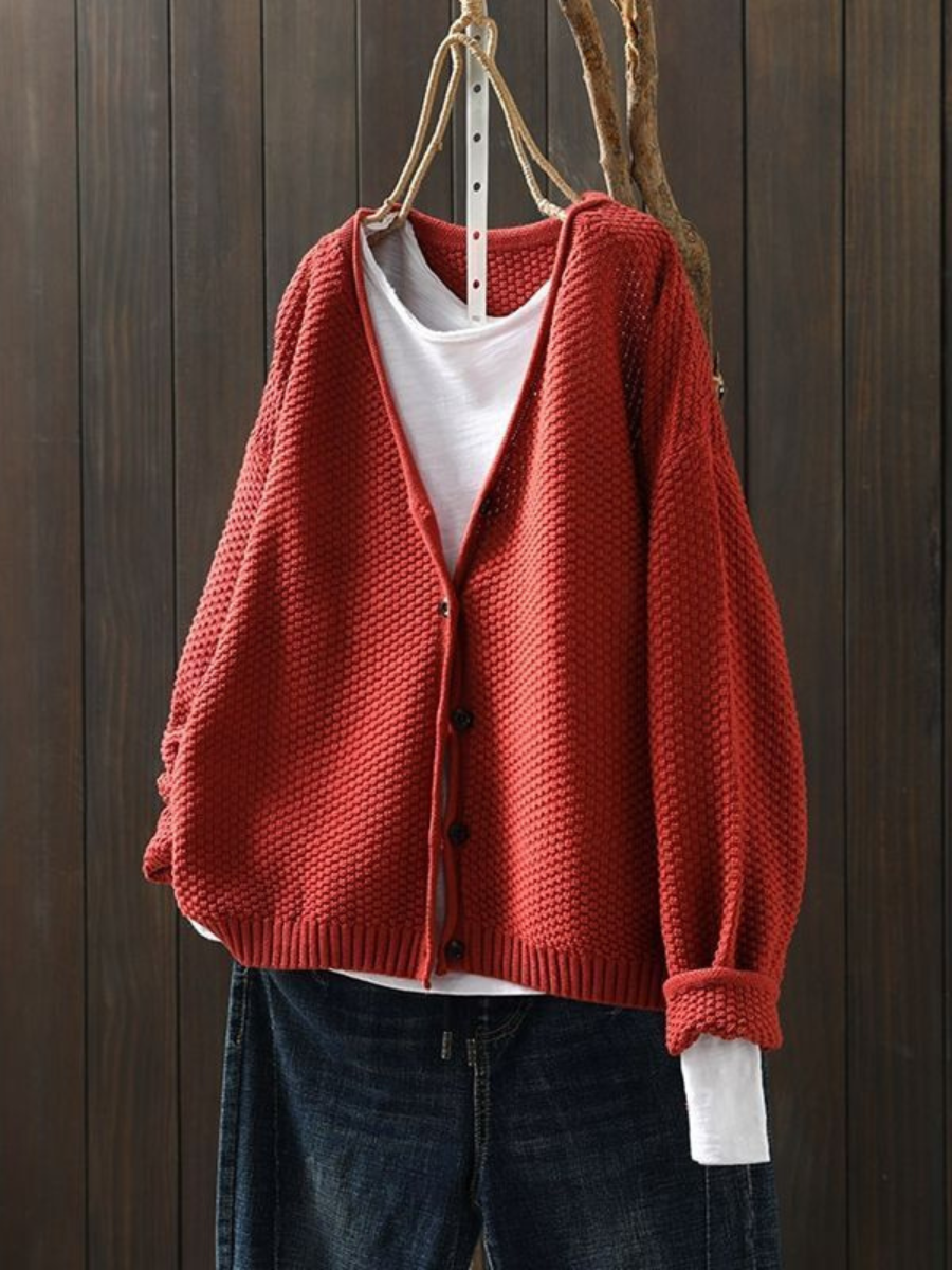 Corveth | Women's Relaxed Fit Knit Cardigan - Red - Image 1