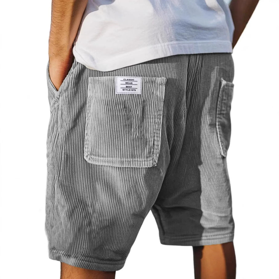 Corvin | Men's Corduroy Elastic Waist Casual Shorts - Grey - Image 1