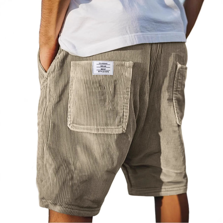 Corvin | Men's Corduroy Elastic Waist Casual Shorts - Grey - Image 2