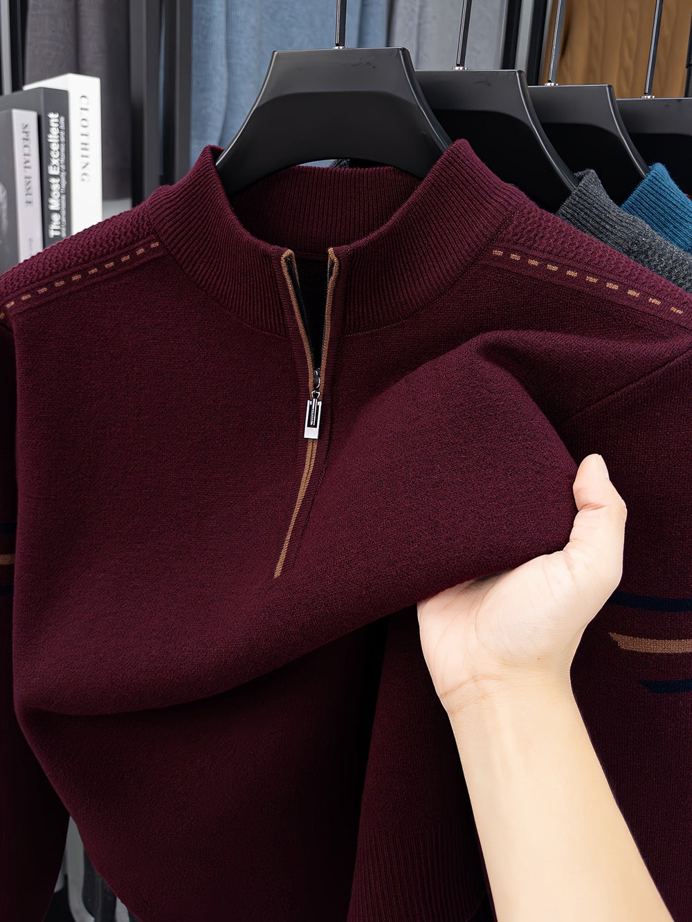 Corvin | Men's Half-Zip Knit Sweater - Dark Grey - Image 2