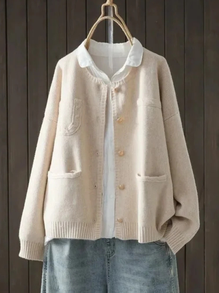 Corvina | Women's Relaxed Fit Knit Cardigan with Pockets - Cream - Image 1