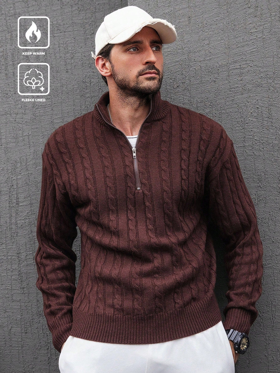 Corvyn | Men's Cable Knit Half-Zip Sweater - Image 1